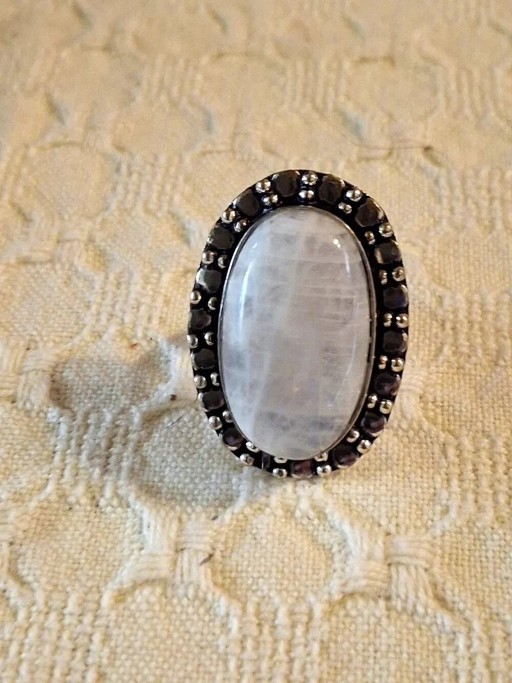 Ethnic Handmade Rainbow Moonstone Gemstone Ring Size 7.5  NWOT 455